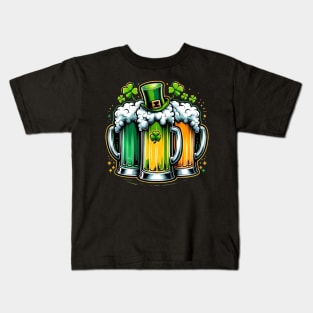 St. Patricks Day Beer Mugs Irish Flag, Kiss Me Four Leaf Clover Kids T-Shirt